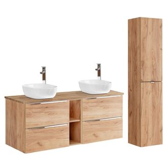 Petits Meubles Set mueble lavabo 2 nichos y columna estratificado marr&oacute;n