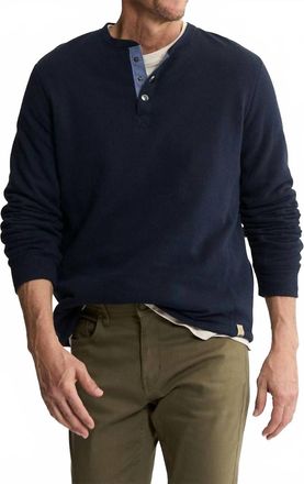 Jachs NY Union Sherpa Lined Recycled Jacquard Henley Sweater In Dark Navy