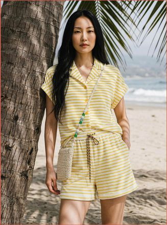 Nooki Design Womens Caspian Towelling Stripe Blouse - Yellow - Size: 10/8