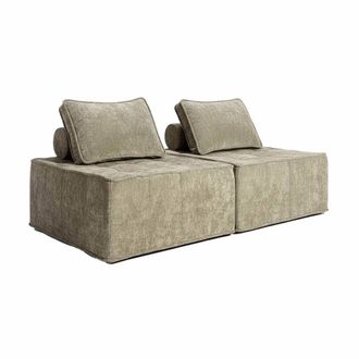 Oviala Lote de 2 sillones de tela para sof&aacute; modular con coj&iacute;n gris topo