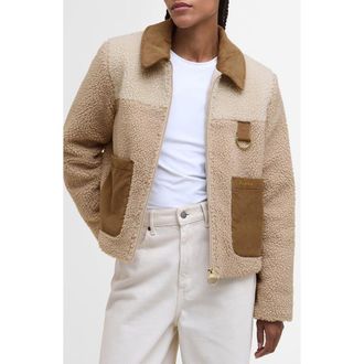 Barbour Malena Faux Shearling Fleece Crop Jacket in Natural/ecru at Nordstrom Rack, Size 12 Us / 16 Uk
