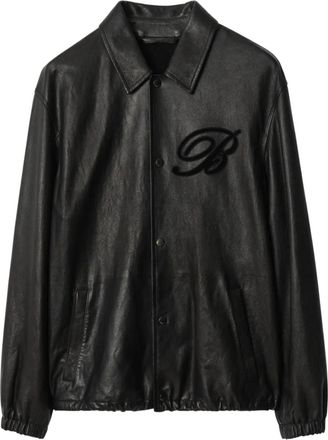 Burberry Cursive leren shirtjack met logo - Zwart