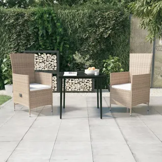 vidaXL Juego De Comedor De Jard&iacute;n 3 Piezas Con Cojines Beige Vidaxl