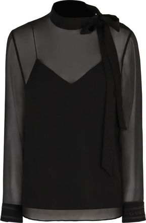 Gucci Overhemden, Dames, Zwart, S, Bow Silk Blouse