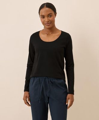 Pact Organic Cotton Softspun Long Sleeve Scoop Neck Tee in Black at Nordstrom, Size Small