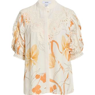 Reiss Louisa Cutwork Overlay Floral Button-Up Shirt in Ivory/Pink at Nordstrom, Size 14 Us