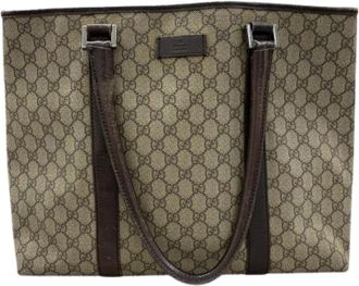 Gucci Pre-owned Tote Bags, female, Beige, Size: ONE SIZE Pre-owned GG Supreme Canvas Leather Tote Bag