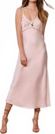 LoveShackFancy Annabeth Embroidered Satin Midi Dress In Tonal Blush