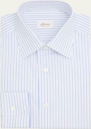 Brioni Mens Cotton Multi-Stripe Point Collar Dress Shirt