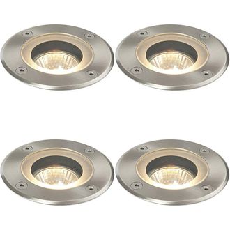 Loops 4 PACK Marine Grade IP65 Round Ground Light - 50W GU10 - Stainless Steel in Metallics
