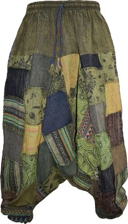 Gheri Mens Patchwork Stone Washed Yoga Bohemian Baggy Printed Harem Pants Green LXL