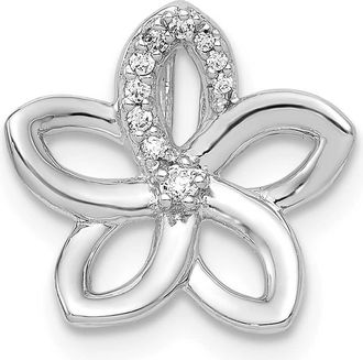 Diamond2Deal 14k White Gold 1/20 carat Diamond Plumeria Flower Chain Slide