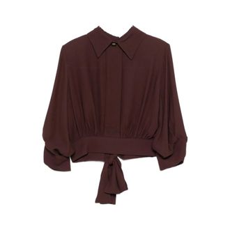 Elisabetta Franchi Shirts, female, Brown, Size: L Blouse in Georgette Fabric with Sash Belt