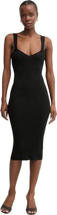 Fracomina Gebreide Jurk Nauwsluitend Middellang - Dames - Casual kleedjes - Zwart - L - Polyester - Kleedjes