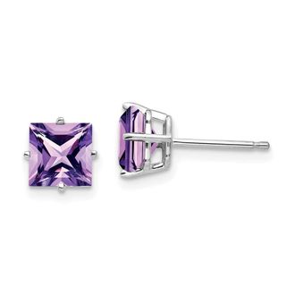 Diamond2Deal 14k White Gold 6mm Princess Cut Amethyst Earrings