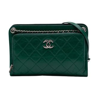 Chanel Pre-owned Quilted Leather Wallet - Dames - Pre-owned - Groen - Maat: ONE Size Leer