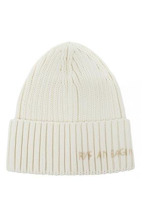 Ruslan Baginskiy Monogram Embroidered Rib Wool Blend Beanie in Cream at Nordstrom