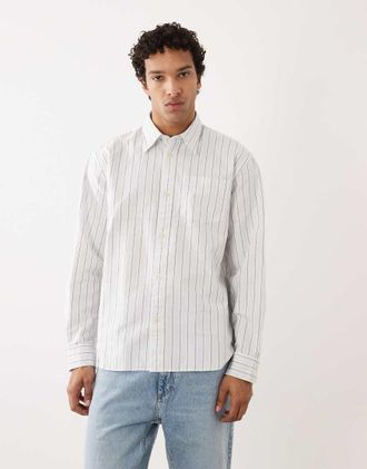 Selected Camicia a maniche lunghe 100% cotone bianca a righe-Bianco