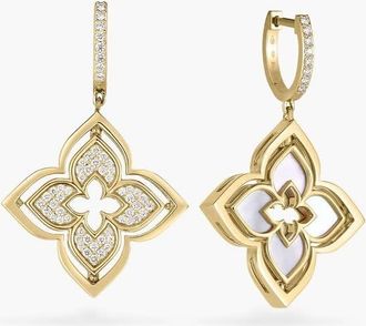 Roberto Coin Venetian Princess Mother of Pearl and Diamond Flower Earrings in 18K Yellow Gold - 8883470AYERXP