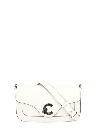 Coccinelle Ivory Leather C-Me Medium Shoulder Bag With Flap Closure