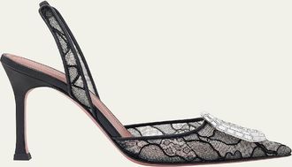 Amina Muaddi Camelia Lace Crystal Slingback Pumps
