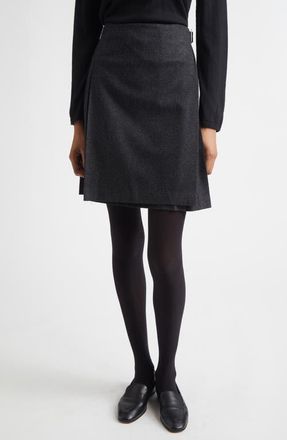 Johnstons of Elgin x Le Kilt Glen Plaid Wool & Cashmere Kilt Skirt in Charcoal /Grey Shadow Check at Nordstrom, Size 8