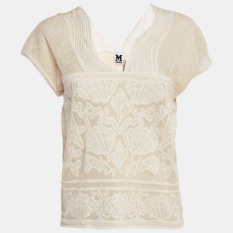 M Missoni White Seashell Pattern Lurex Knit V-Neck Top