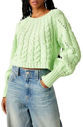 Free People Sandre Cable Stitch Pullover Sweater in Green Light at Nordstrom, Size Large