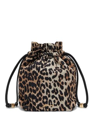 Ganni drawstring animal print bucket bag - women - Fabric - One Size - Neutrals
