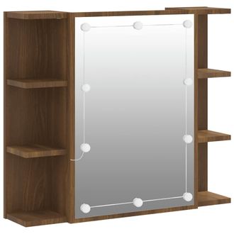 vidaXL Mueble Con Espejo Y Luces Led Roble Marr&oacute;n 70x16,5x60 Cm Vidaxl