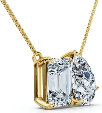 Pompeii3 2Ct Pear and Emerald Cut Two Stone Toi et Moi Pendant 14k Gold Lab Grown