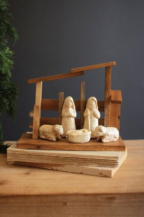 Kalalou Wooden Nativity With Paper Mache Figures