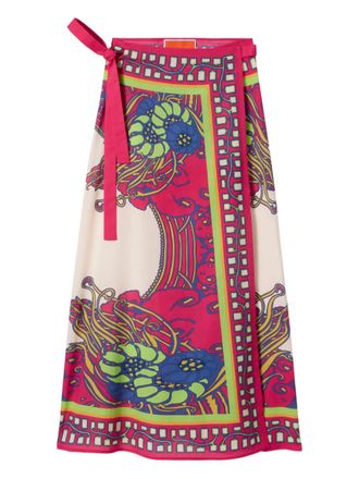 La DoubleJ Wikkelrok midi-rok met bloemenprint - Roze