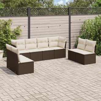 vidaXL Set Sof&aacute;s De Jard&iacute;n 8 Piezas Y Cojines Rat&aacute;n Sint&eacute;tico Marr&oacute;n Vidaxl