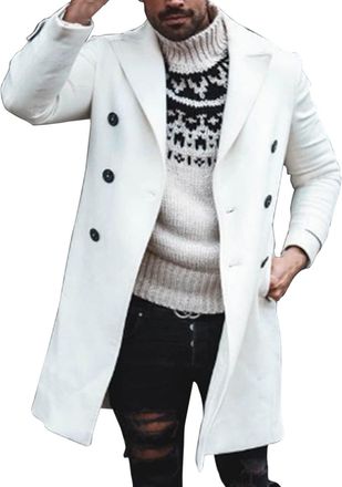 Generic TDEOK Trench Coat Mens Long Black Wool Coat Winter Warm Over Mountain Jacket Long Sleeve Trench Coat Double Breasted Winter Jacket Trench Coat Short C