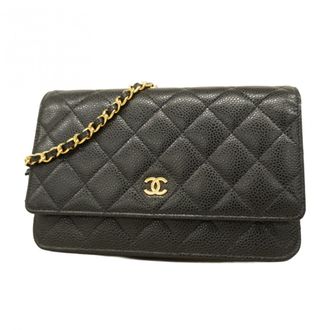 Chanel Black Grained Calfskin Chain/Shoulder Wallet (Pre-Owned)