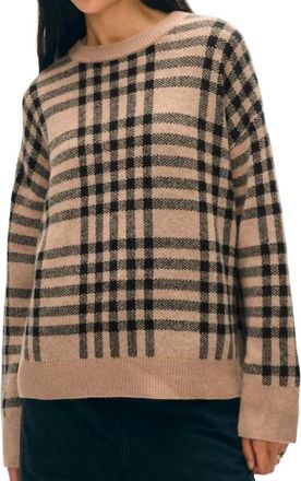 White + Warren Cashmere Plaid Crewneck Sweater In Camel/black