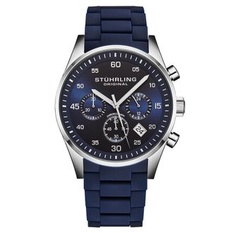 St&uuml;hrling Velocity 4076 Mens Quartz 43mm - Blue Stainless Steel - One Size
