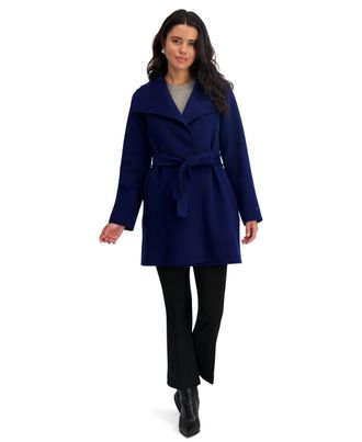 Elie Tahari Womens Double Face Wool-Blend Belted Coat