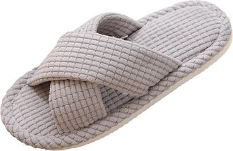 Generic Gray Comfortable Womens Cross-Band Slippers with Plush Interior, Absorbent and Non-Slip for Indoor and Outdoor Use