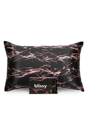 Blissy Mulberry Silk Pillowcase in Rose Black Marble at Nordstrom Rack, Size Queen