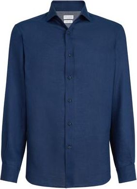 Brunello Cucinelli Linen shirt in Navy Blue at Nordstrom, Size Xx-Large Eu