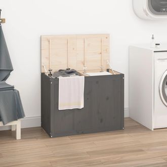 vidaXL Ba&uacute;l Para La Colada Madera Maciza De Pino Gris 88,5x44x66 Cm Vidaxl