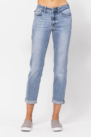 Judy Blue Core Mid Rise Bleach Wash Boyfriend Jeans In Light Blue