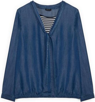 Fiorella Rubino Overhemden, Dames, Blauw, 5Xl, Polyester, Tencel Blouse met Strikdetail