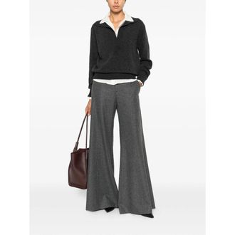Brunello Cucinelli Virgin Wool & Cashmere Wide Leg Trousers - Gray