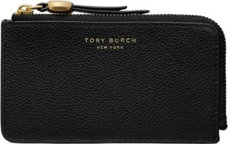 Tory Burch Romy Zip Card Case - Dames - Portefeuilles - Zwart - ONE Size - Leer - Accessoires