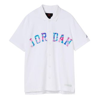 Nike Jordan Air Jordan Solid Color Lapel Button Brand Multi-Color Embroidered Short Sleeve T-Shirt Mens White DX6299-100