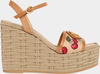 Valentino Garavani VLogo Cherry Jacquard Raffia-Wedge Espadrilles