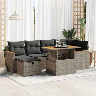 vidaXL Set De Sof&aacute;s De Jard&iacute;n Y Cojines 8 Piezas Rat&aacute;n Sint&eacute;tico Gris